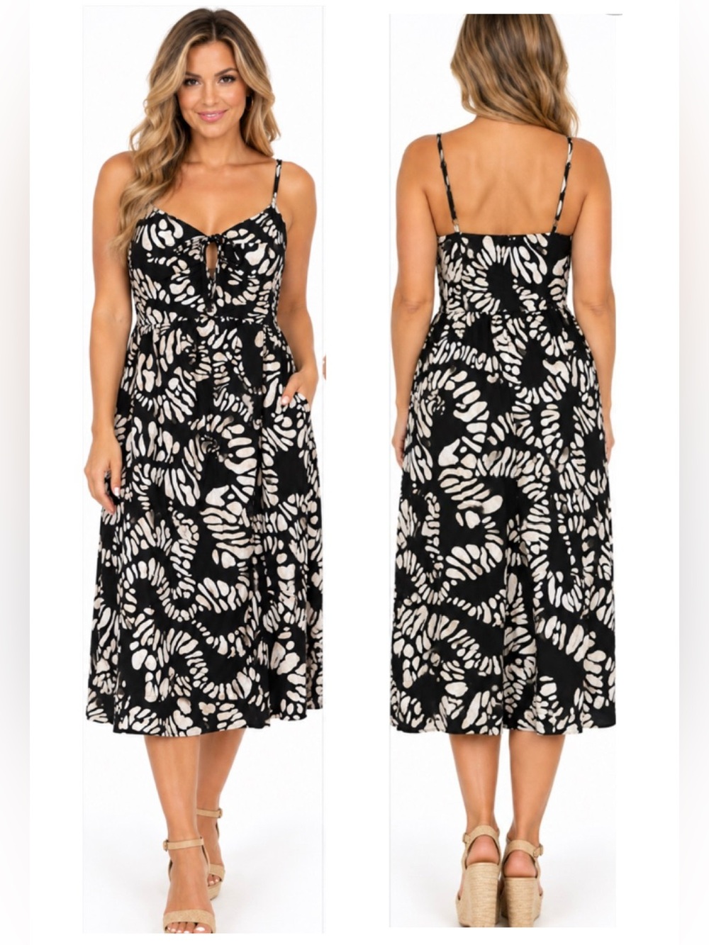 Nine Wear Black and White Abstract Print Strappy Babydoll Dress